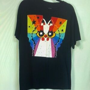 Black T-Shirt with Colorful Owl Graphic